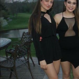 Black Romper with Lace Shoulders